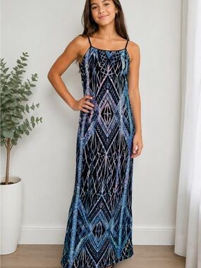 Girls Maxi dress-Emerald Sundae Women's Black and Blue Dress